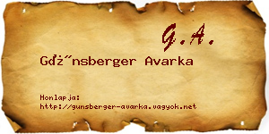 Günsberger Avarka névjegykártya